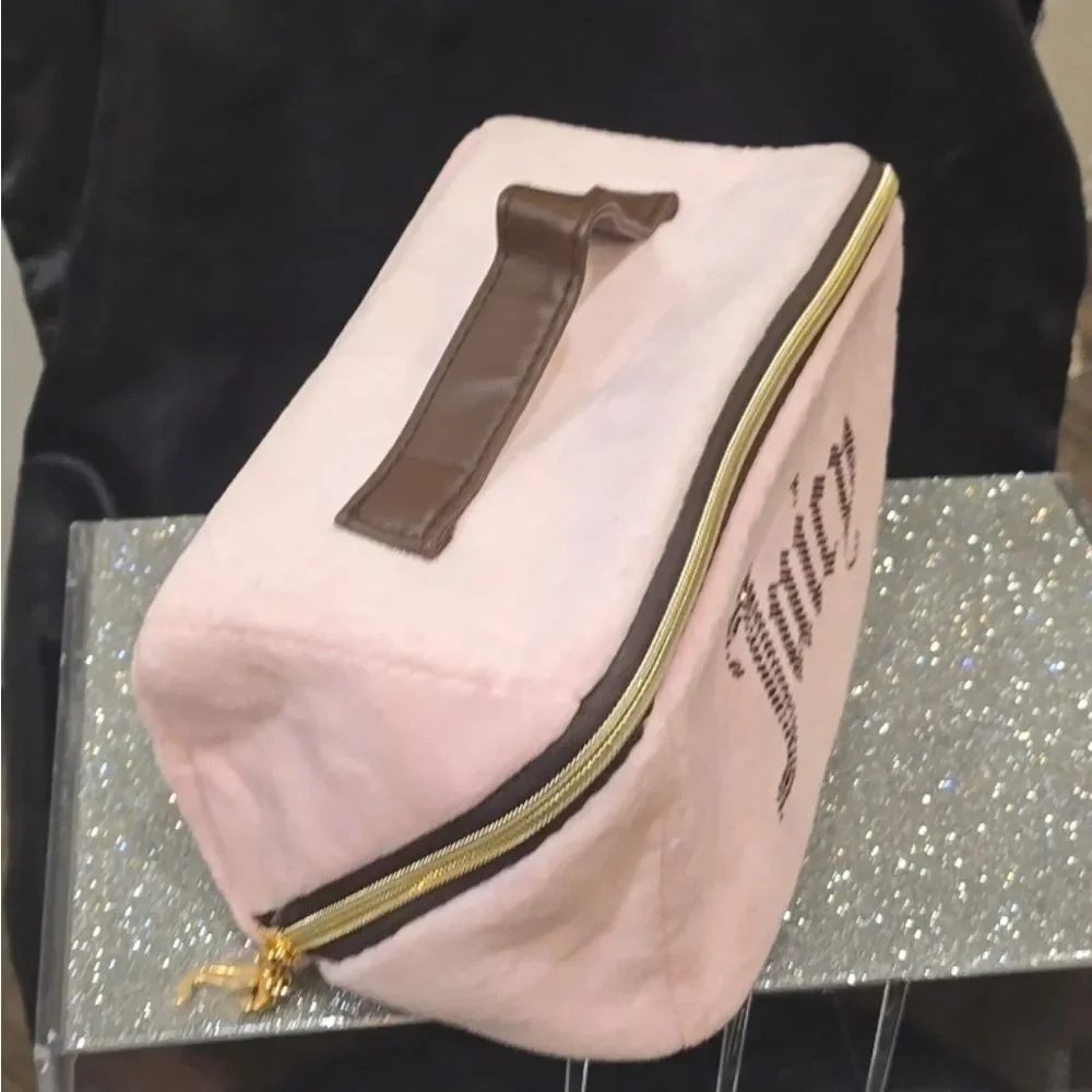 Juicy Couture‎ Y2K Zip-Around Rhinestone Logo Velour Cosmetic Organizer